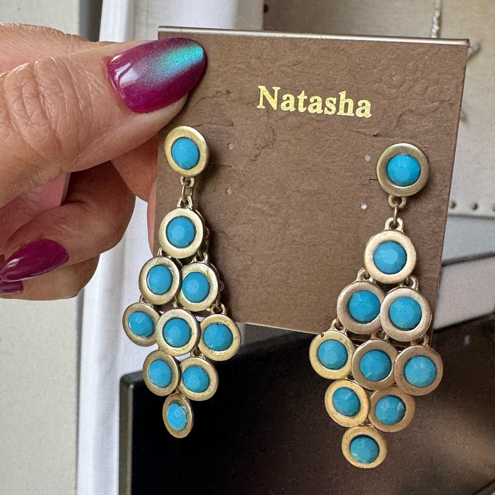 Natasha Couture Gold-Tone Turquoise Cluster Drop Earrings
